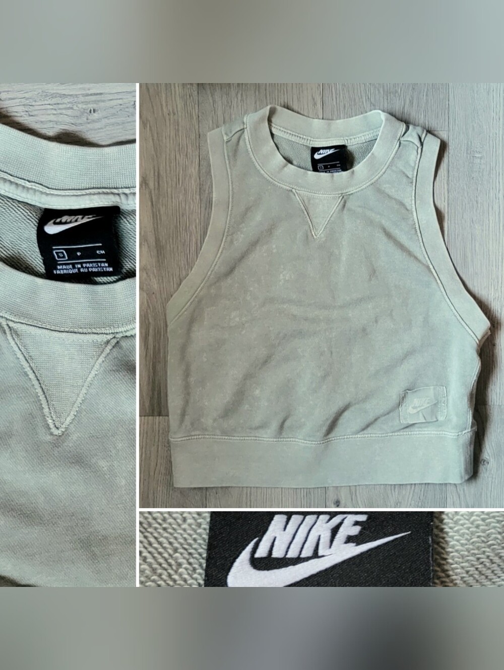 Nike French Terry Tank Jade Horizon Sage Green Cropped Racerback Top, Small